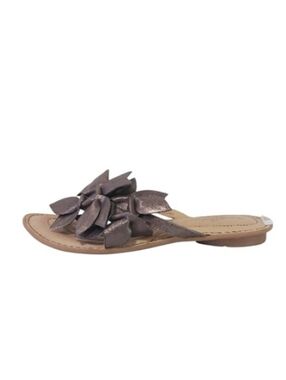Born Crown Sandals Women's 7 Brown Metallic Leather Floral Applique Flip Flops